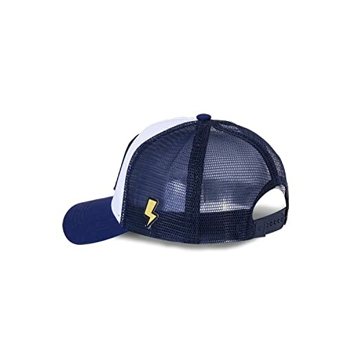 Casquette camionneur bleue et blanche avec éclair.