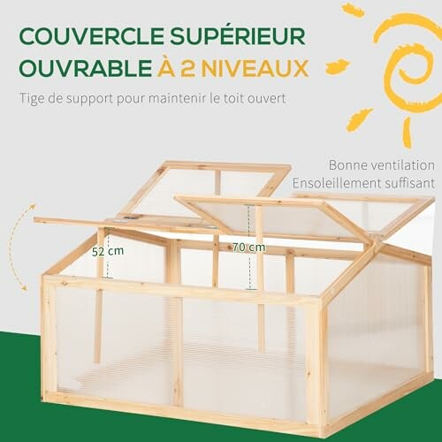 Boîte à plantes avec couvercle ouvrable à deux niveaux.