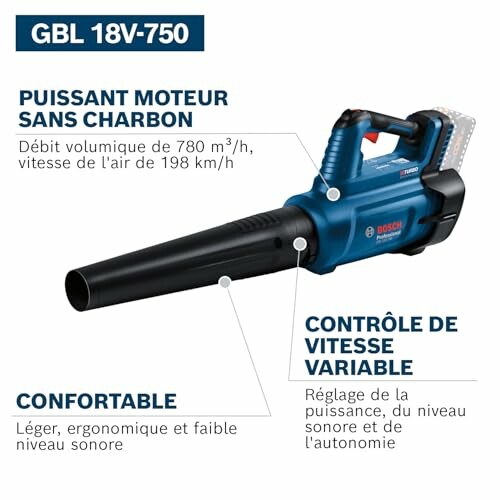 Souffleur de feuilles Bosch GBL 18V-750 avec moteur puissant.