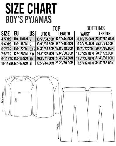 Tableau des tailles pour pyjamas garçons