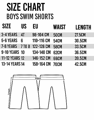 Tableau des tailles pour shorts de bain garçons