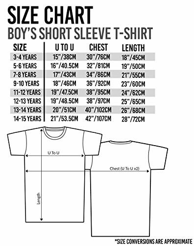 Tableau des tailles pour t-shirts à manches courtes pour garçons.