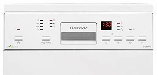 Panneau de commande d'un lave-vaisselle Brandt avec affichage numérique et boutons de sélection.