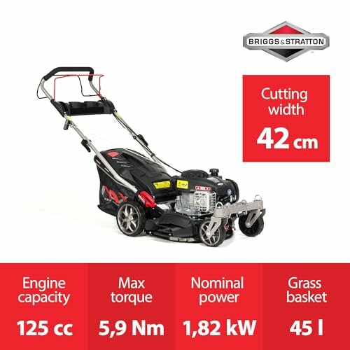 Tondeuse à gazon Briggs & Stratton avec largeur de coupe de 42 cm.