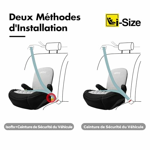 Deux méthodes d'installation d'un siège auto avec ceinture et Isofix.