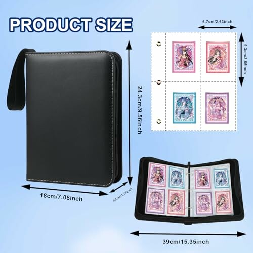 Porte-cartes noir avec dimensions indiquées.