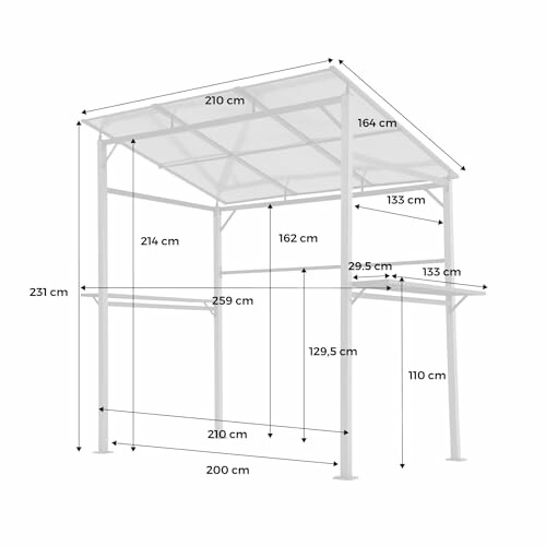 Diagramme des dimensions d'un abri voiture.