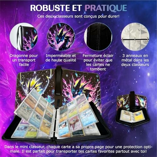 Deux classeurs pour cartes avec design dragon et fermetures éclair.