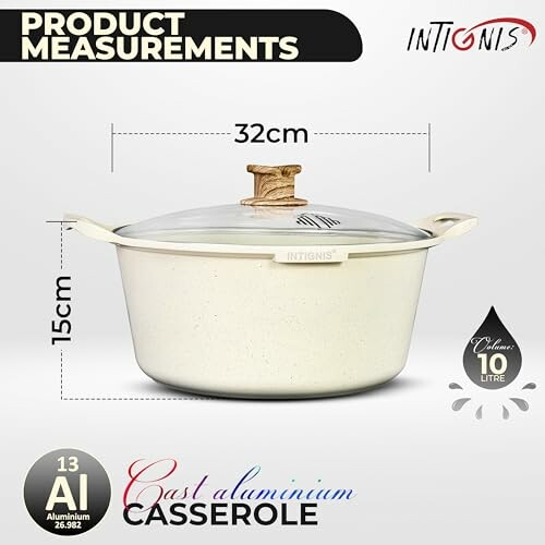 Casserole en aluminium moulé de 10 litres avec couvercle.