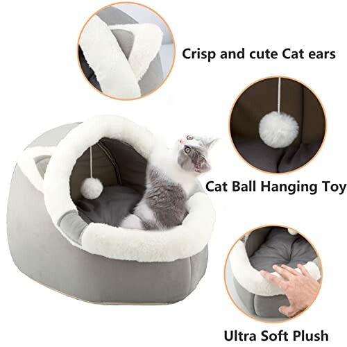 Lit pour chat avec jouet suspendu et oreilles décoratives