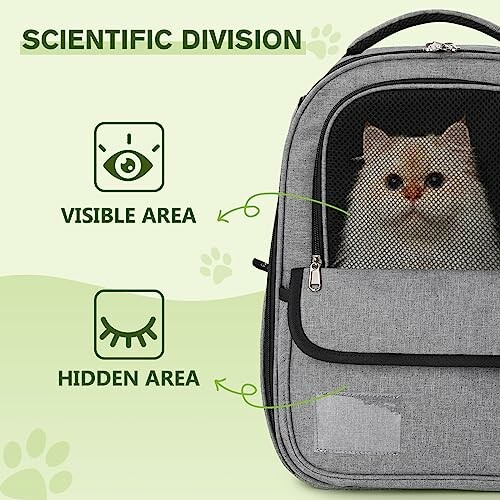 Chat dans un sac à dos pour animaux avec zones visibles et cachées.