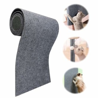 Tapis de griffage pour chats avec plusieurs images de chats utilisant le tapis.