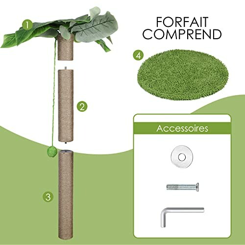 Accessoires pour arbre à chat avec poteaux et vis.