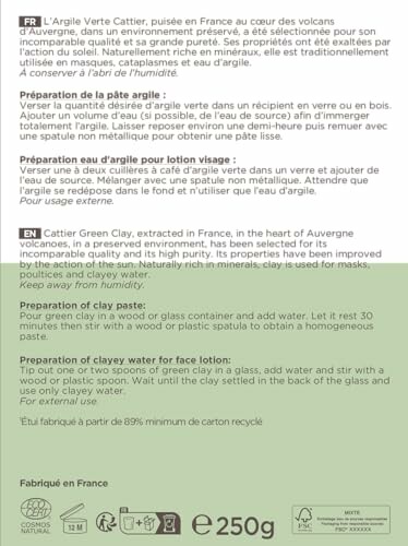 Instructions d'utilisation de l'argile verte Cattier pour le visage.