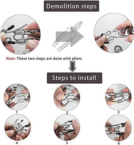 Instructions d'installation et de démontage de chaîne avec des pinces.