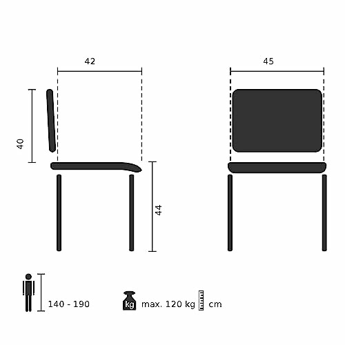 Diagramme montrant les dimensions d'une chaise avec des mesures en centimètres.