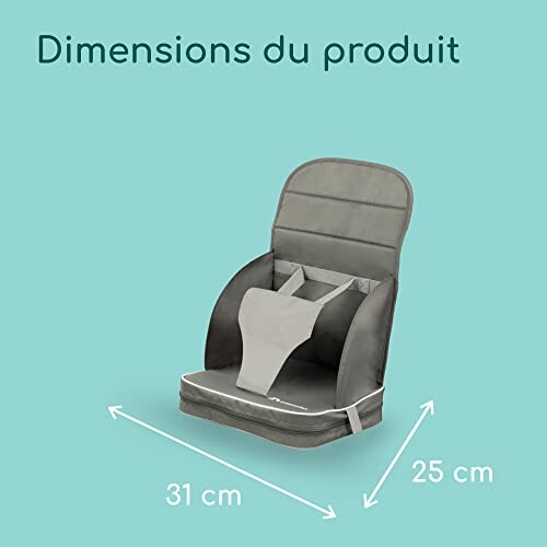 Chaise haute pour enfant avec dimensions indiquées.