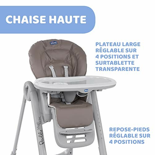 Chaise haute pour bébé avec plateau réglable et repose-pieds.