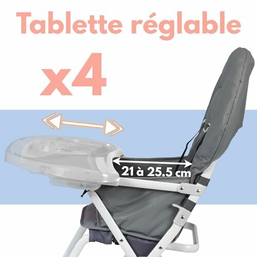 Chaise haute avec tablette réglable de 21 à 25,5 cm