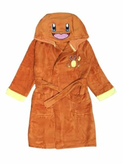Peignoir orange avec personnage animé sur la capuche