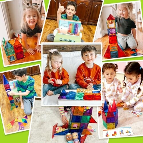 Enfants jouant avec des blocs magnétiques colorés.