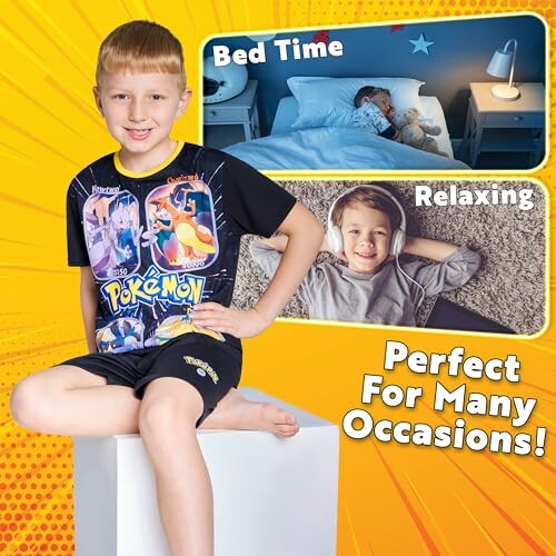 Enfant portant un pyjama Pokémon, idéal pour se coucher et se détendre