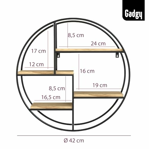 Étagère murale circulaire avec dimensions indiquées.