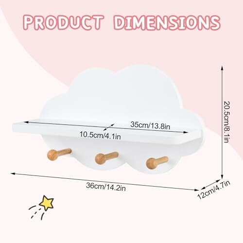 Étagère en forme de nuage avec dimensions.