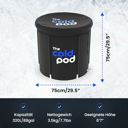 Illustration des dimensions d'un pod froid avec hauteur et capacité.