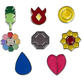 Collection de badges colorés sur fond blanc.