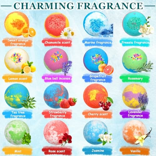 Bombe de bain colorée avec différents parfums.