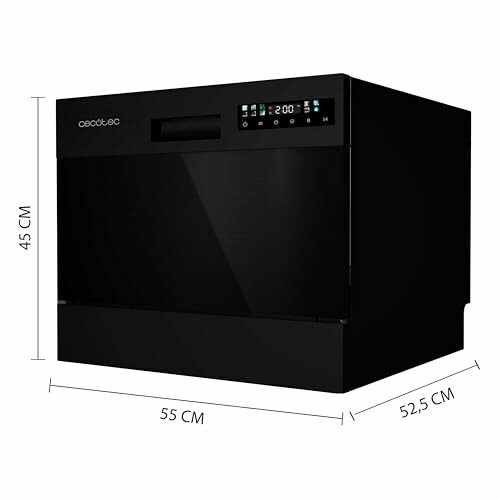 Lave-vaisselle compact noir avec dimensions