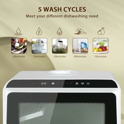 Lave-vaisselle compact avec cinq cycles de lavage