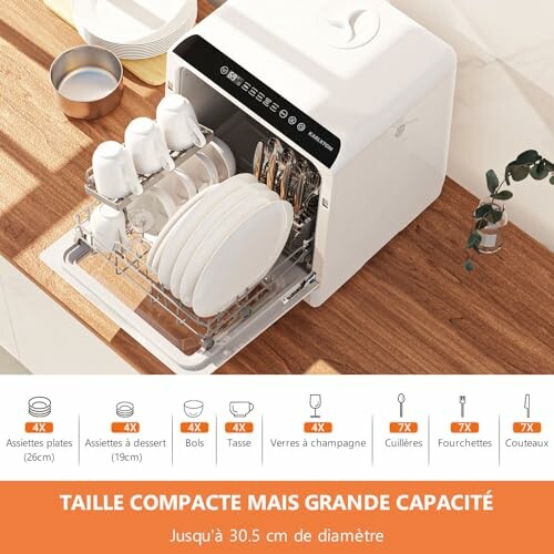 Lave-vaisselle compact avec vaisselle chargée