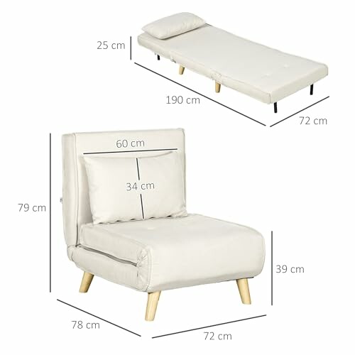 Chaise convertible en lit avec dimensions