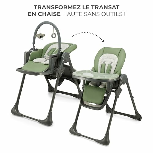 Chaise haute convertible pour bébé en vert.