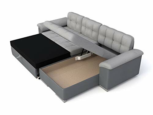 Canapé convertible gris avec espace de rangement ouvert