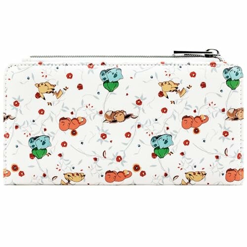 Portefeuille avec motif d'animaux mignons et fleurs.