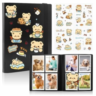 Album photo avec autocollants d'ours mignons et photos de chiens.