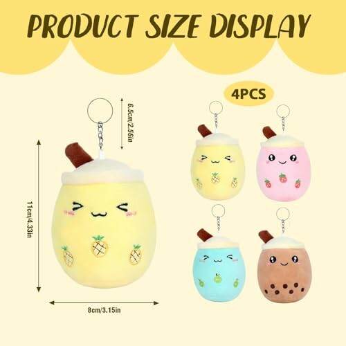 Porte-clés peluche boba en quatre couleurs différentes.