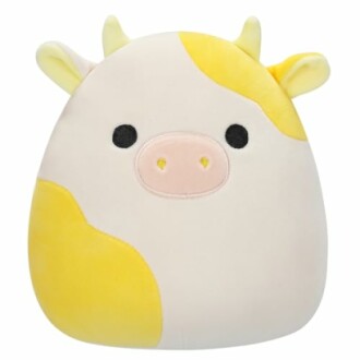 Jouet en peluche de vache mignon avec des taches jaunes.