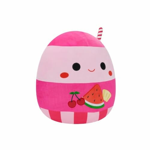 Peluche mignonne en forme de pastèque avec visage souriant.