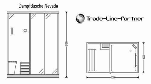 Schéma d'une douche à vapeur Nevada avec dimensions