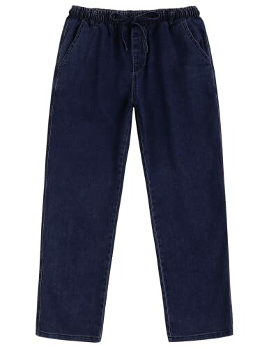 Pantalon en jean bleu foncé avec taille élastique.