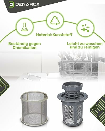 Filtre de lave-vaisselle en plastique, résistant et facile à nettoyer.