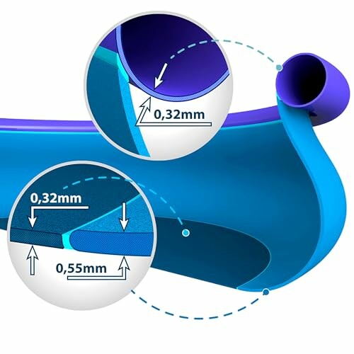 Illustration de la doublure de piscine avec détails des dimensions en millimètres.
