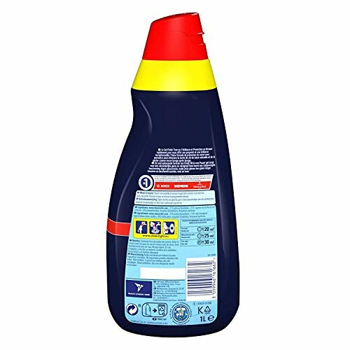 Dos d'une bouteille de détergent avec instructions.