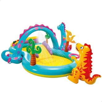 Piscine gonflable pour enfants avec thème de dinosaures.