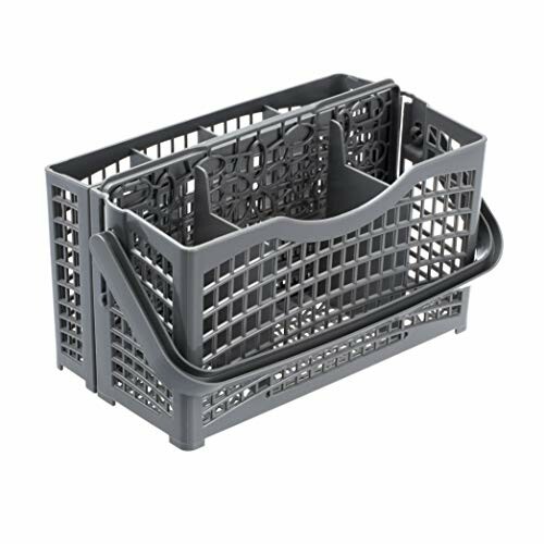 Panier à couverts pour lave-vaisselle en plastique gris.
