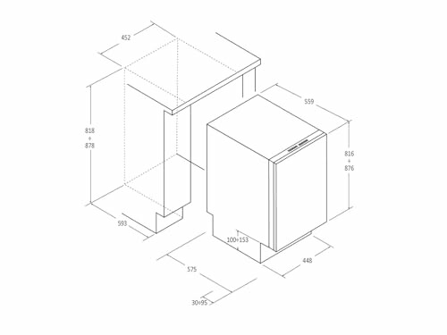 Schéma d'installation d'un lave-vaisselle avec dimensions.